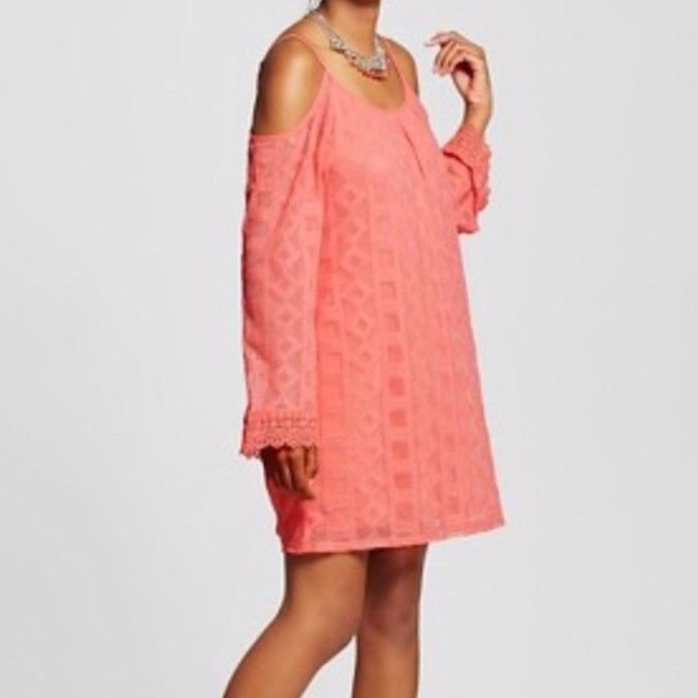 💥PLUS SIZE💥Coral Cold Shoulder Mini Dress